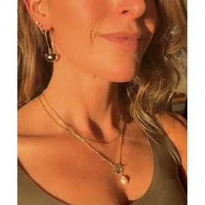 Waterproof Gold Toggle Necklace with Baroque Pearl Gold Chain Necklace Pearl